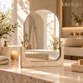 Taverqia Arched Travertine-Look Vanity Mirror view 1