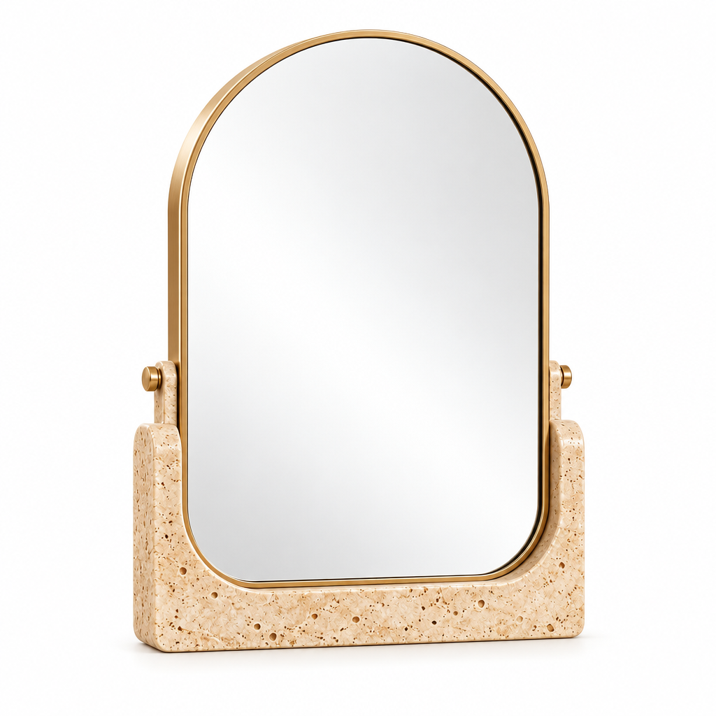 Taverqia Arched Travertine-Look Vanity Mirror view 2