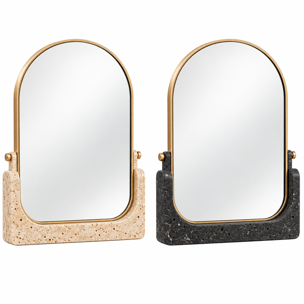 Taverqia Arched Travertine-Look Vanity Mirror view 3