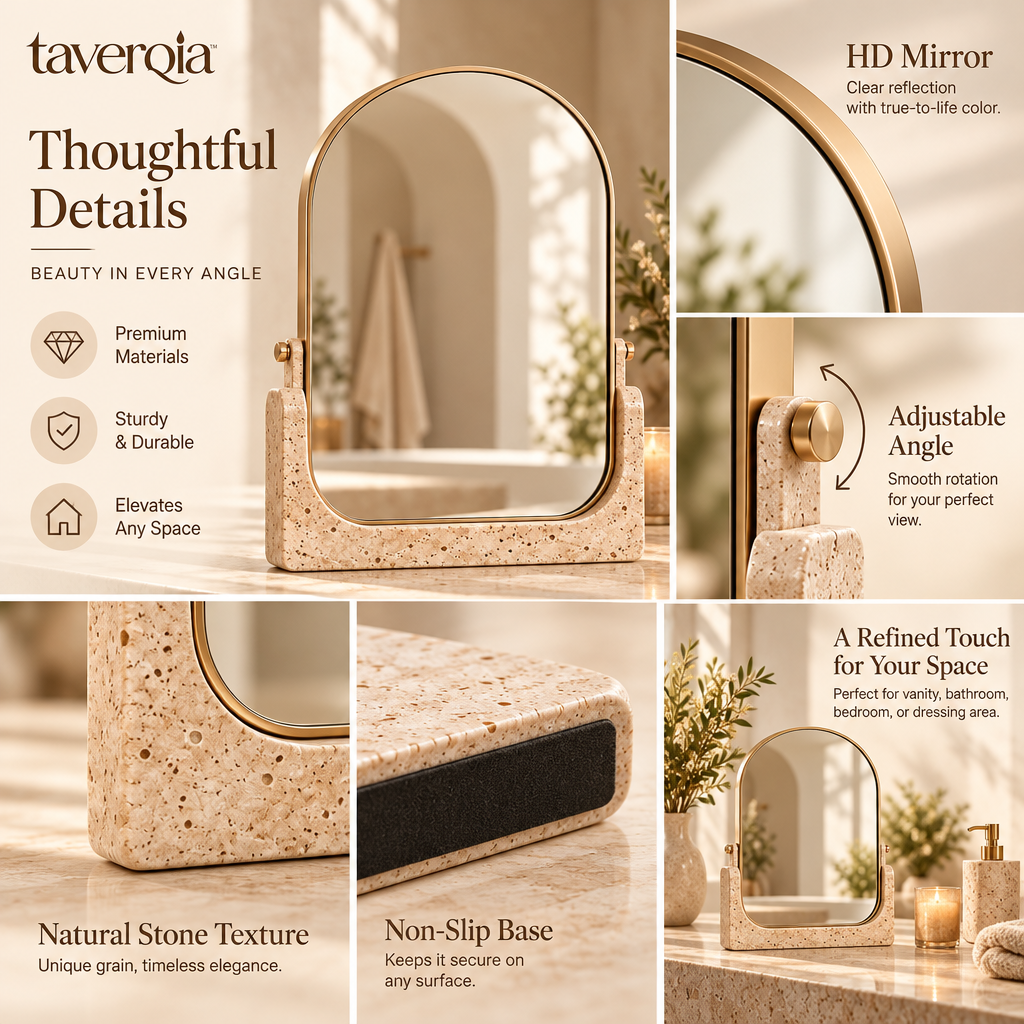 Taverqia Arched Travertine-Look Vanity Mirror view 5