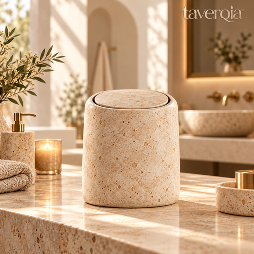 Taverqia Compact Stone-Look Vanity Waste Bin view 1