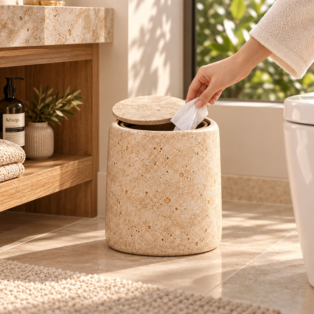 Taverqia Compact Stone-Look Vanity Waste Bin view 2