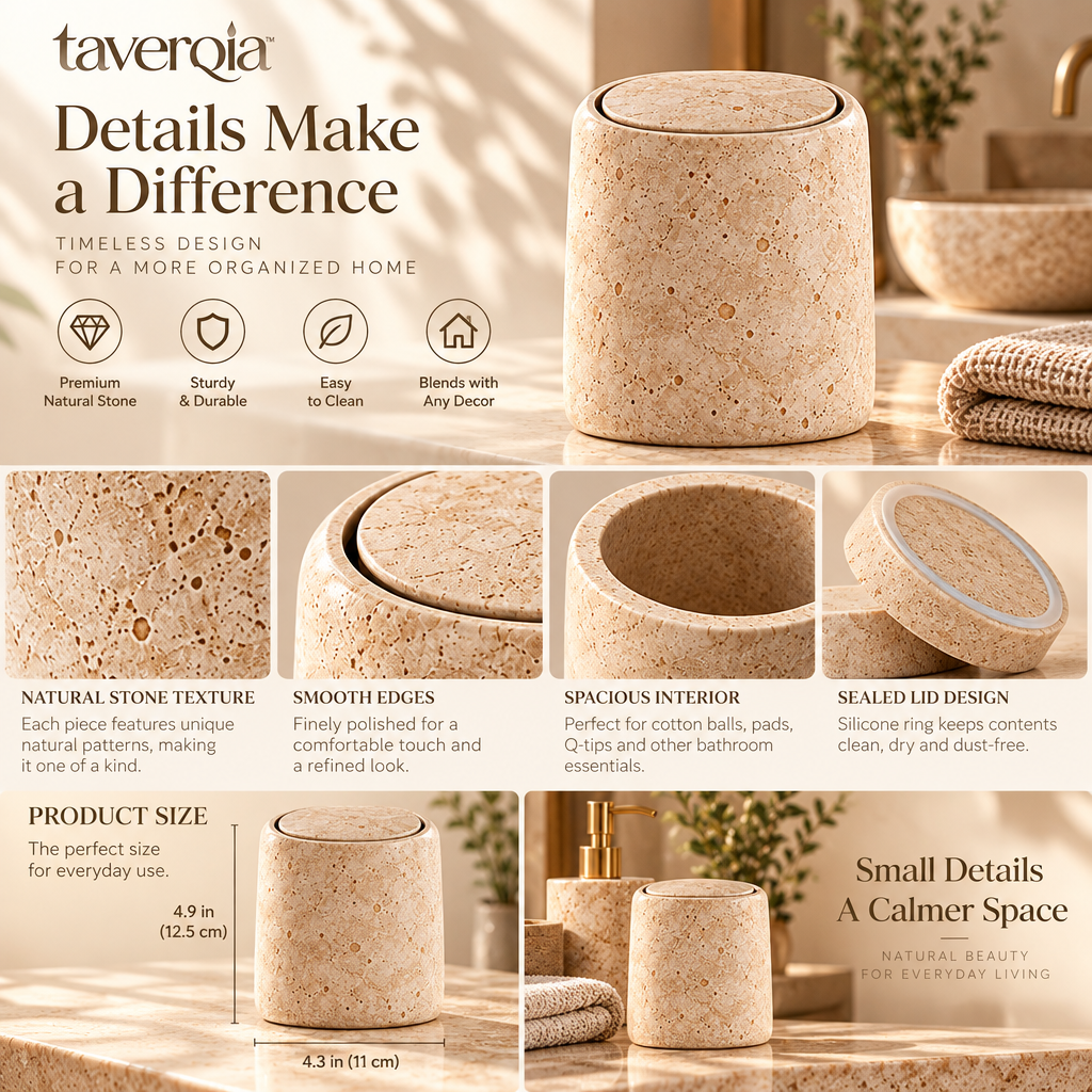 Taverqia Compact Stone-Look Vanity Waste Bin view 3