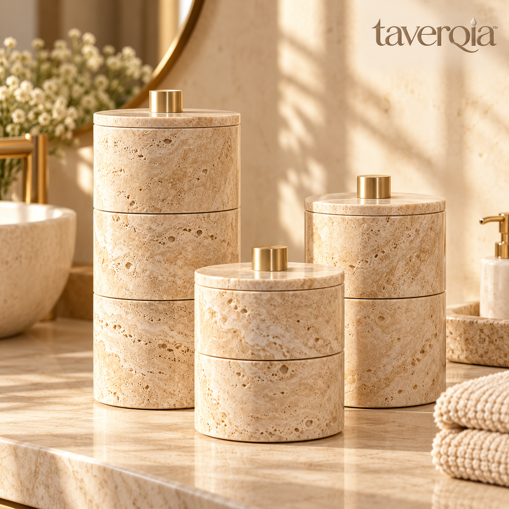 Taverqia Stackable Travertine-Look Storage Canisters view 1