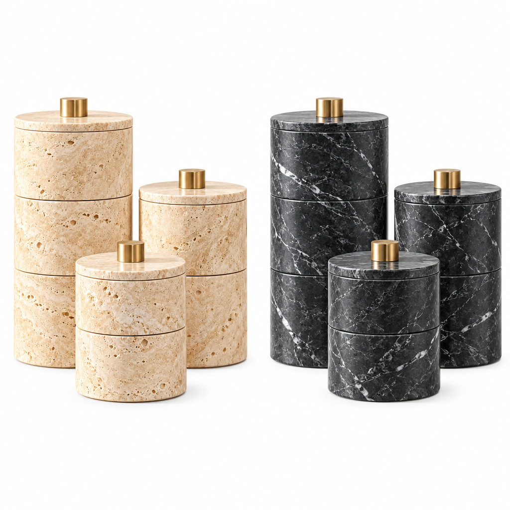 Taverqia Stackable Travertine-Look Storage Canisters view 2
