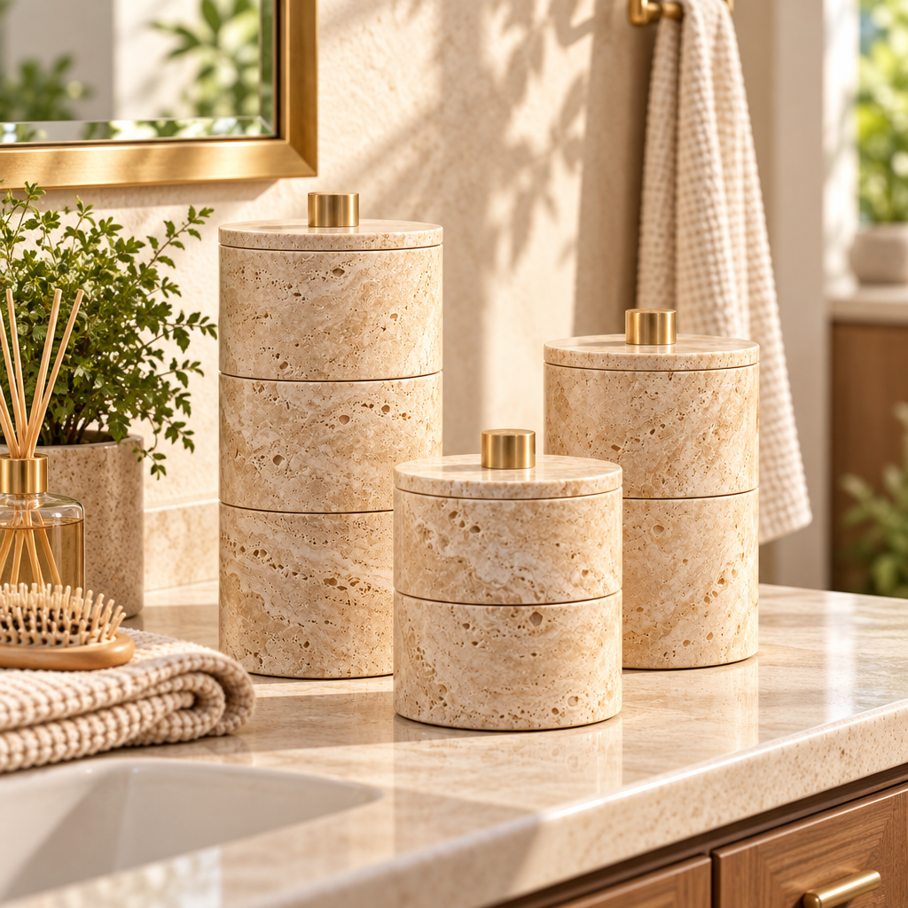 Taverqia Stackable Travertine-Look Storage Canisters view 3