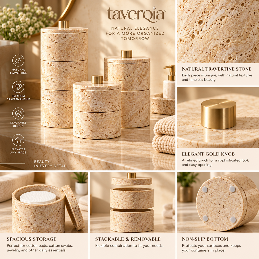 Taverqia Stackable Travertine-Look Storage Canisters view 4
