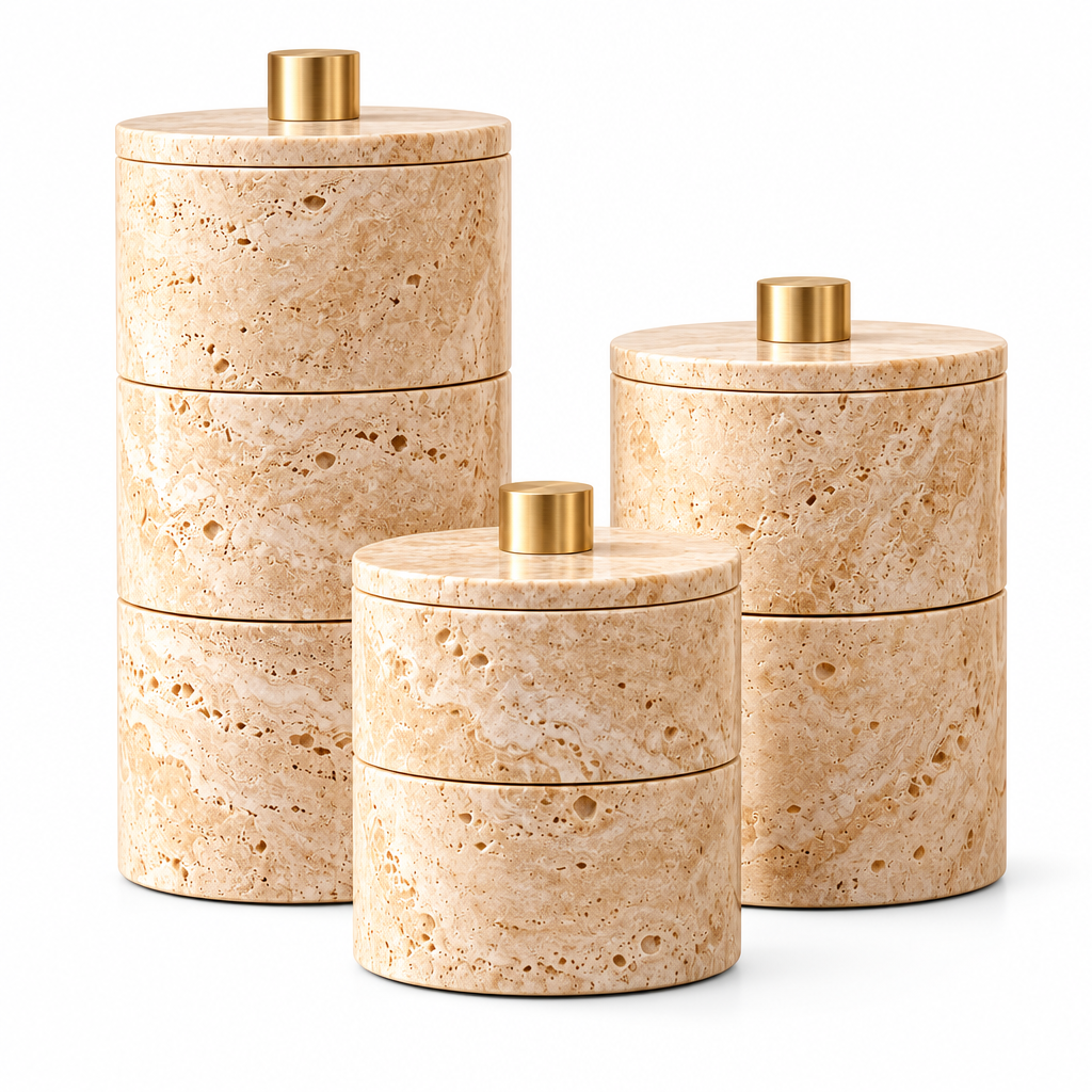 Taverqia Stackable Travertine-Look Storage Canisters view 5