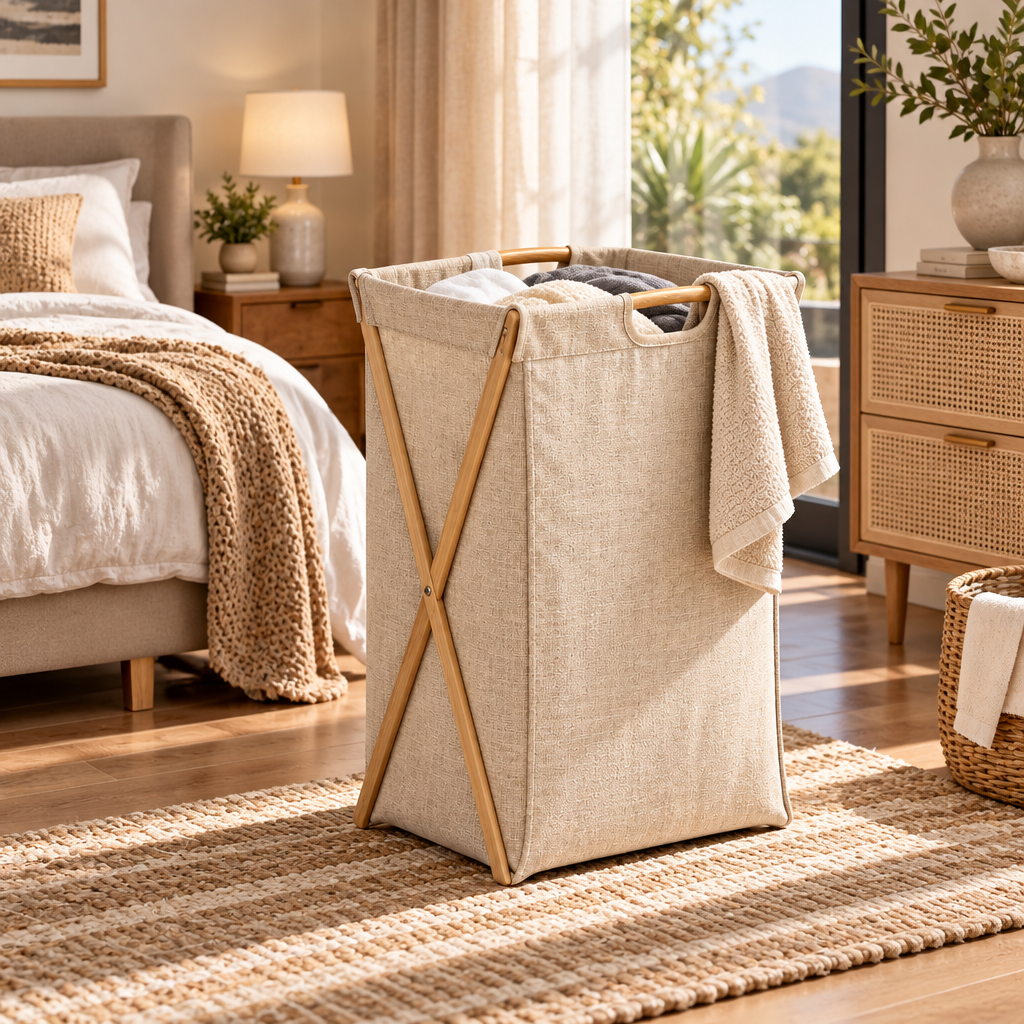 Taverqia Linen-Look Folding Laundry Hamper view 2