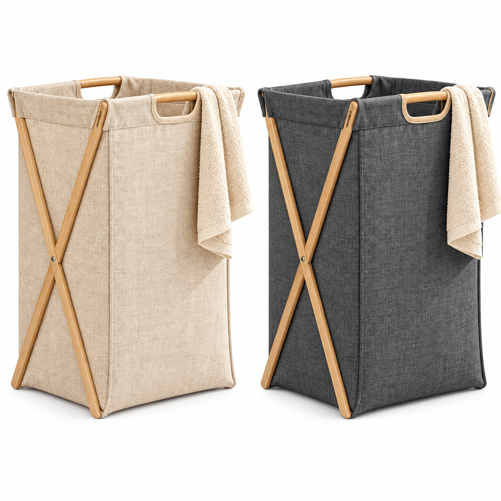 Taverqia Linen-Look Folding Laundry Hamper view 3