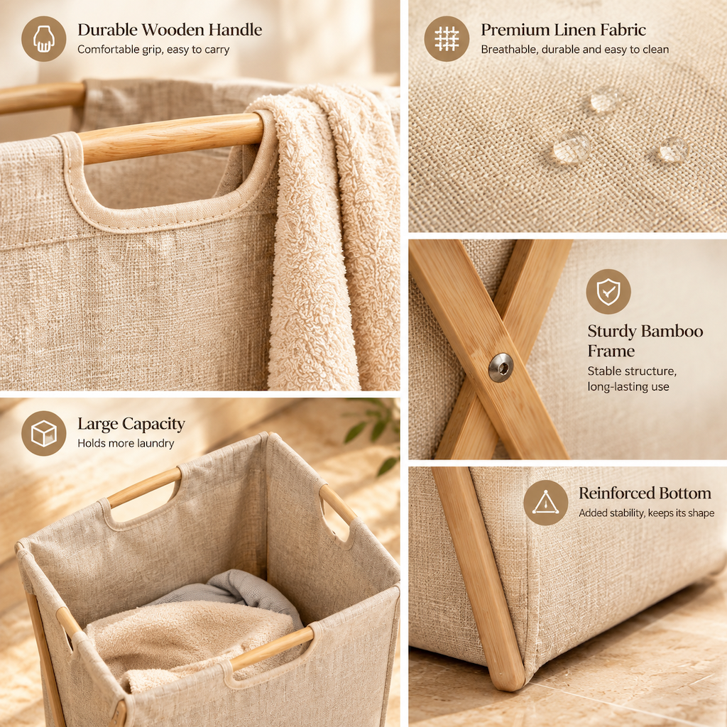 Taverqia Linen-Look Folding Laundry Hamper view 4