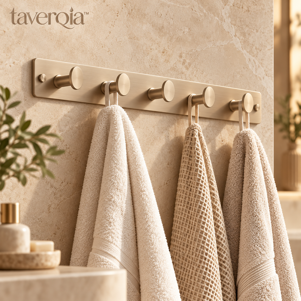 Taverqia Brushed Gold Wall-Mounted Towel Hook Rail view 1