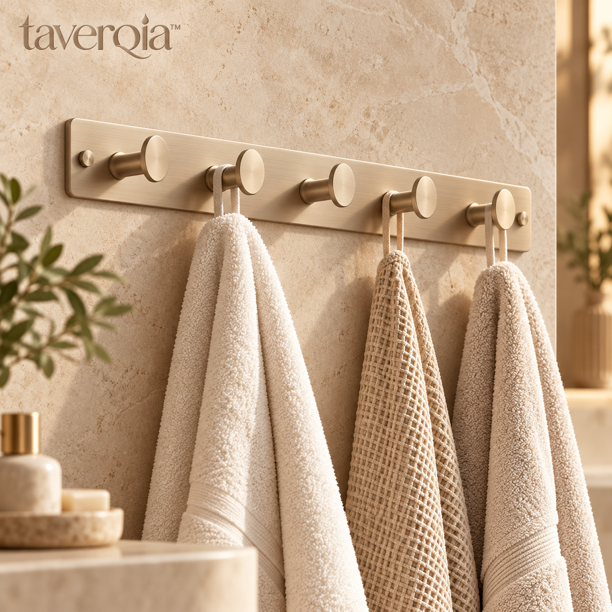Taverqia Brushed Gold Wall-Mounted Towel Hook Rail view 1