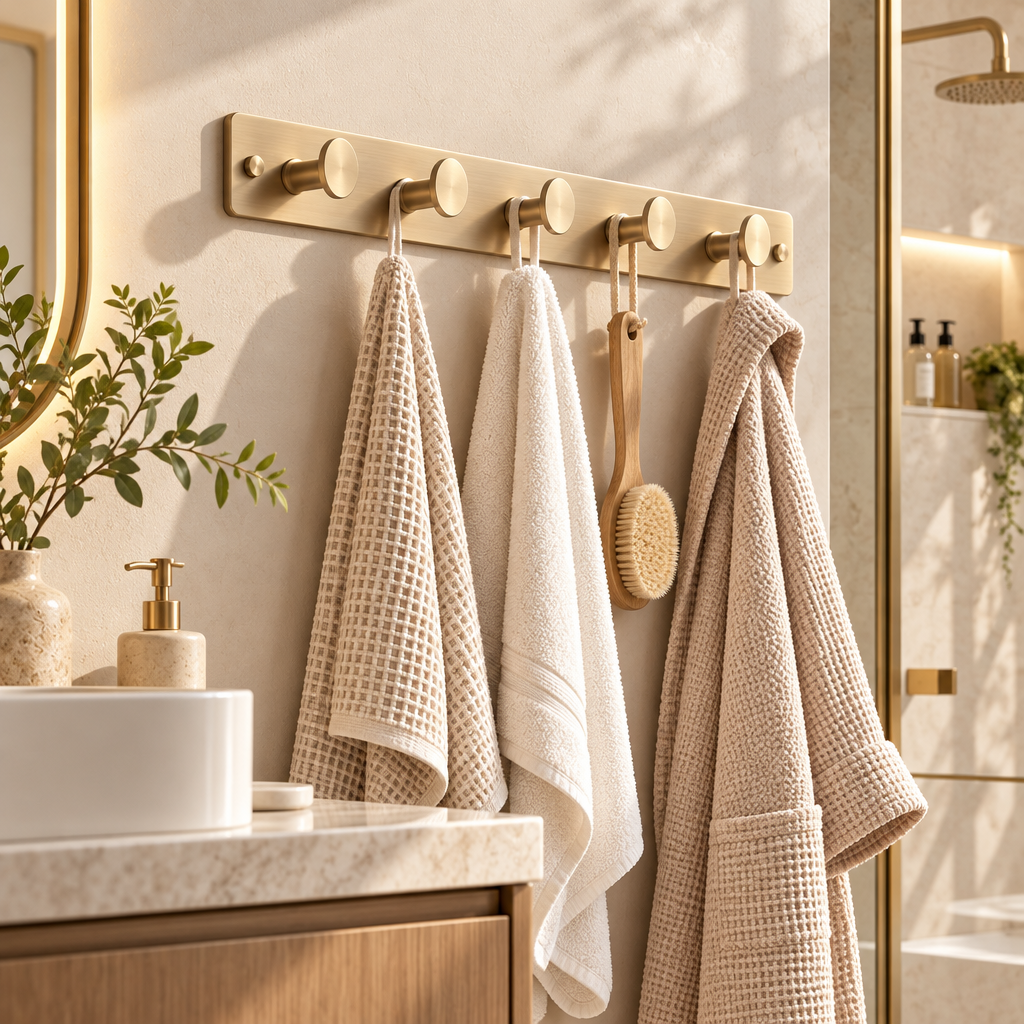 Taverqia Brushed Gold Wall-Mounted Towel Hook Rail view 4