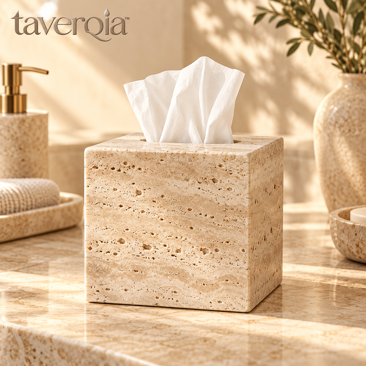 Taverqia Travertine-Look Tissue Box Cover view 1