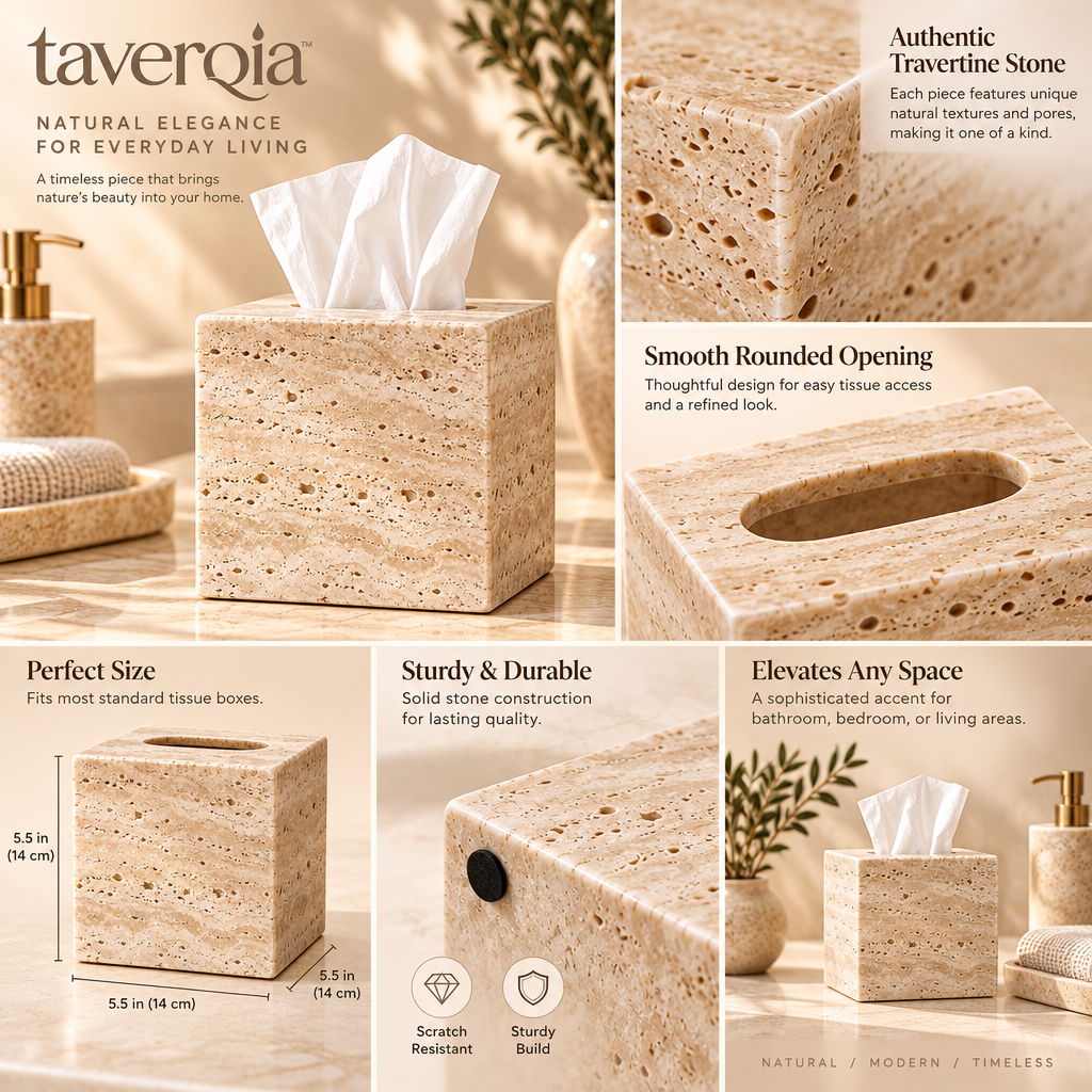 Taverqia Travertine-Look Tissue Box Cover view 2